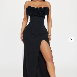 Fashion Nova Black Strapless Slit Gown